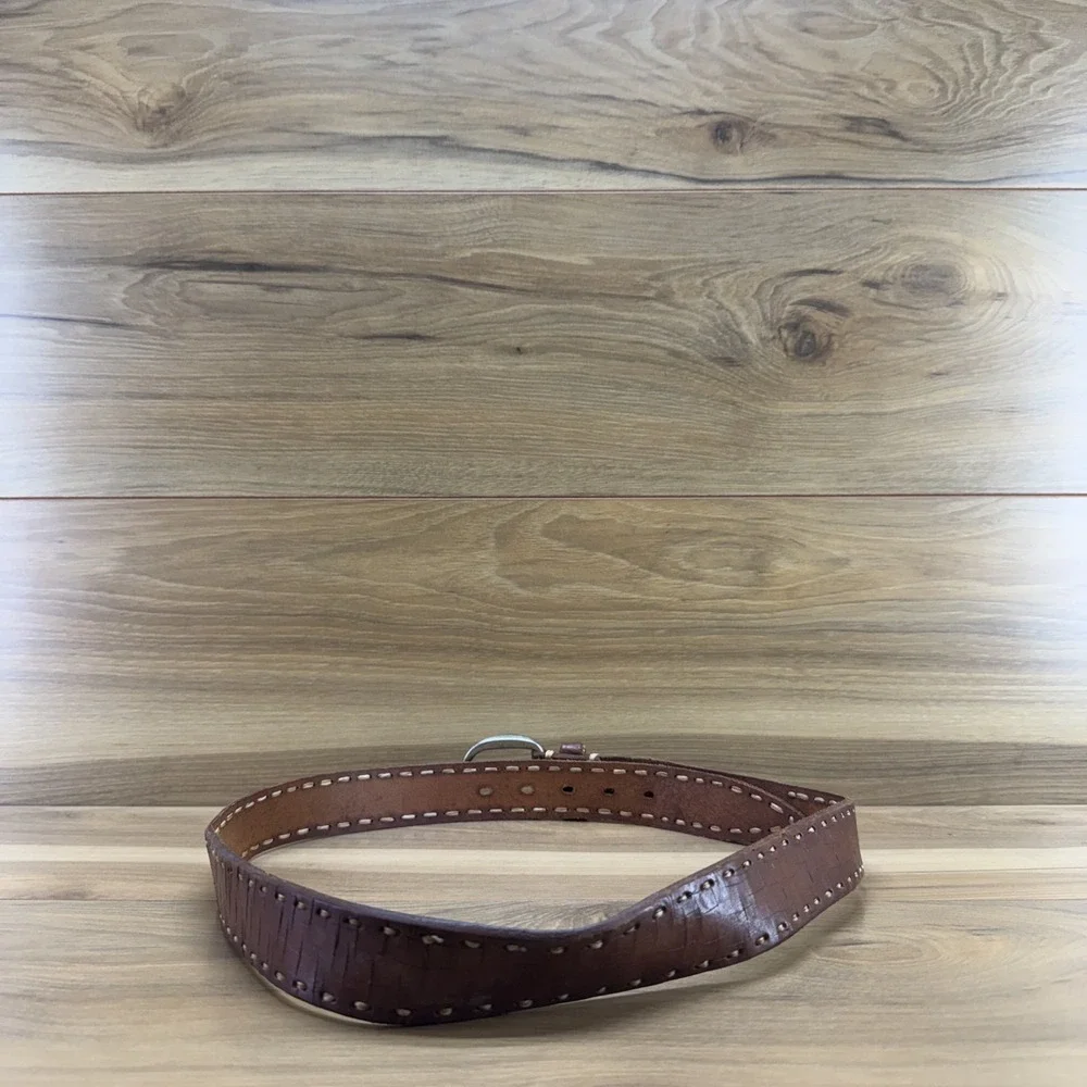 Martin Dingman Mens Belt Size 38 Brown Bridle Leather Stitched Casual
